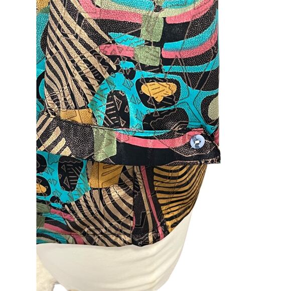 Vintage Over Star Large 100% Silk Mandarin Button Band Collar Jungle Pattern - Picture 4 of 8